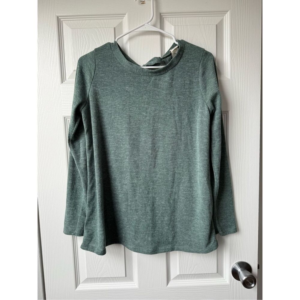 Sew in Love Sweater Small Women's Green Bow Back Long Sleeve